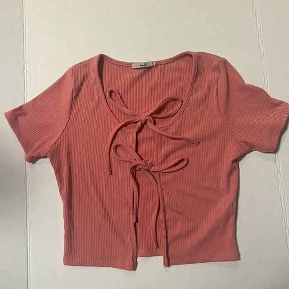 Women's Papaya Pink Tie-Front Top - Picture 2 of 5